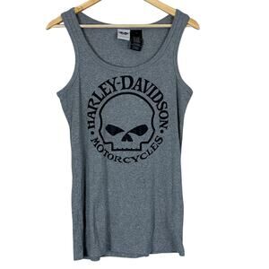 Harley Davidson Willie D Skull Graphic Tank Top Womens XL Gray Moto Biker Cotton